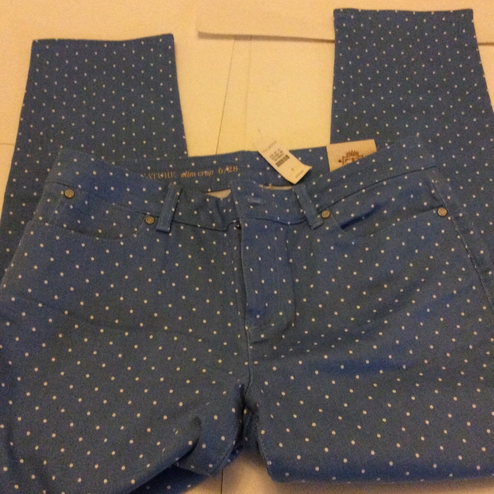 NWT Talbots Blue Polka Dot Jeans Slim Crop